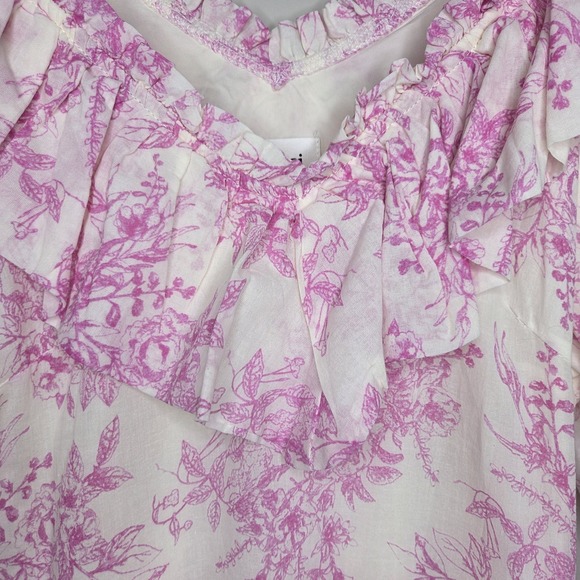 &Merci Womens Pink Floral Ruffled Cotton Mini Dress Puff Sleeve SZ M Coquette - Picture 4 of 12